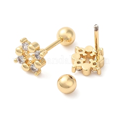 Orecchini a cartilagine con fiocco quadrato in ottone micro pavé di zirconi cubici trasparenti&nbsp;EJEW-L289-03G-03