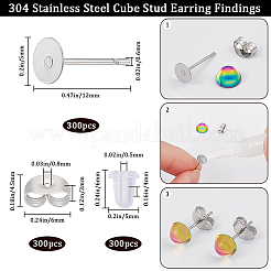 300 шт. 304 нержавеющая сталь плоская круглая пустая сережка-штифт&nbsp;STAS-SC0007-33B