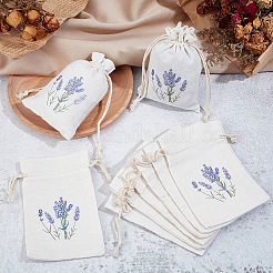 Sacchetti portaoggetti con coulisse in cotone stampato color lavanda&nbsp;ABAG-WH0045-61D