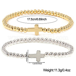 Set mit 2 Armband aus Messing- und Edelstahlperlen (304)&nbsp;EI7625-1
