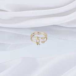 1 bague ouverte en laiton micro pavée avec zircone cubique transparente pour femme&nbsp;RJEW-LP0002-37K