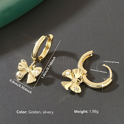 Pendientes colgantes de aro con lazo y micro pavé de circonita cúbica de latón para mujer&nbsp;WG84F56-01