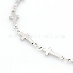 Anlaufgeschützter religiöser katholischer Schmuck 304 Edelstahl-Kreuzgliederkettenarmbänder&nbsp;LS-STAS-O036-09P