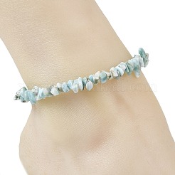 Bracelets de cheville en perles de larimar naturel avec chaînes d'extrémité en acier inoxydable&nbsp;AJEW-AN00888