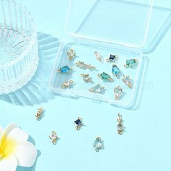 18 шт. 9 стиля латунных паве прозрачных стеклянных звеньев/соединителей&nbsp;GLAA-FS0002-34