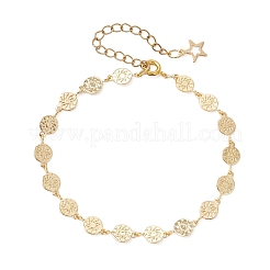 Латунные плоские круглые браслеты с узором в виде солнца.&nbsp;BJEW-JB13480