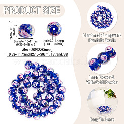1 hebra de cuentas redondas con flores interiores de lampwork hechas a mano&nbsp;LAMP-TA0002-72D