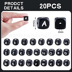 20 Stück schwarze Würfelbuchstaben-Silikonperlen 12x12x12 mm quadratische Würfel-Alphabet-Perlen mit 2 mm Lochabstandshalter lose Buchstabenperlen für Armband-Halsketten-Schmuckherstellung&nbsp;JX433J