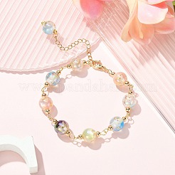 Résine avec bracelet en chaîne de perles rondes en feuille d'or&nbsp;BJEW-JB09474-02