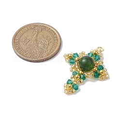 Anhänger aus natürlicher malaysischer Jade (gefärbt) und Glas- und Messingperlen&nbsp;PALLOY-MZ00266-04