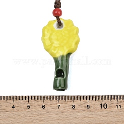Verstellbare Sonnenblumen-Porzellanpfeifen-Anhänger-Halskette mit gewachster Kordel für Damen&nbsp;LS-FB-CBA68CE-01B