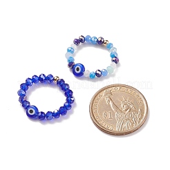 2 pz 2 stile lampwork malocchio e anelli elastici con perline di vetro per le donne&nbsp;RJEW-JR00482