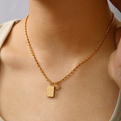 Collares con colgante de placa de identificación de acero inoxidable 304 con estampado de tartán y estrella para mujer&nbsp;WG5400A-01