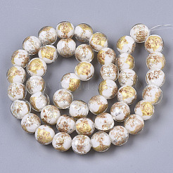 Cordes de perles de lampwork en sable dorées faites à la main&nbsp;X1-FOIL-T003-01H