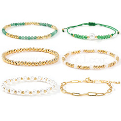 6 шт. 6 варианта регулируемых белых круглых браслетов из искусственного жемчуга&nbsp;HI6253-1