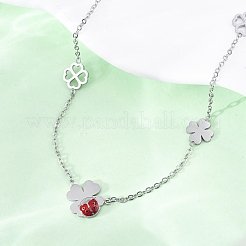 Ожерелья из нержавеющей стали 304 с эмалированным огнеупорным кирпичом и звеньями в виде божьей коровки и клевера&nbsp;NJEW-R026-11P