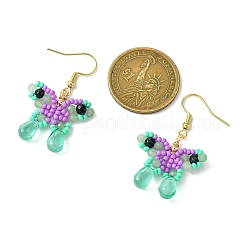 Orecchini pendenti in pietra d'oro blu sintetica e avventurina verde naturale&nbsp;EJEW-MZ00318-02