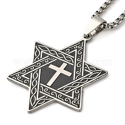 Ожерелья из нержавеющей стали 201 с подвеской в виде звезды Давида и креста&nbsp;NJEW-S007-07P