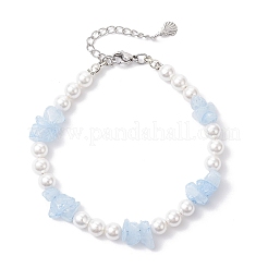 Браслеты из натуральных бусин аквамарина и стеклянного жемчуга&nbsp;BJEW-JB12318-02