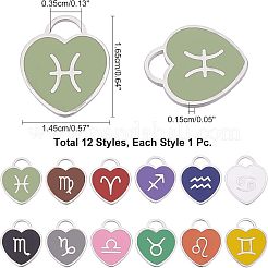12 шт. 12 подвески из нержавеющей стали 304 с эмалью&nbsp;STAS-NB0001-30