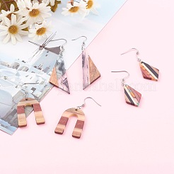 Ensembles de boucles d'oreilles pendantes en résine et bois de noyer&nbsp;EJEW-JE04514