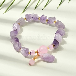 Braccialetti elasticizzati da donna con ciondoli in pepite di ametista grezza naturale.&nbsp;GG-CBA2C9C-09