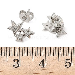 Orecchini a bottone con stella in ottone con micro pavè di zirconi trasparenti&nbsp;EJEW-F383-06P