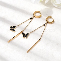 Серьги-кольца с кисточками и эмалью в виде бабочек из нержавеющей стали 304&nbsp;EJEW-G453-10G