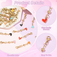 24 pendentif en forme de cœur en alliage émaillé bicolore avec perle en acier inoxydable 304&nbsp;HJEW-YW00337
