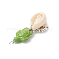 5 шт. 5 стиля подвески из натуральной раковины каури и окрашенной синтетической бирюзовой черепахи в медной проволоке&nbsp;PALLOY-JF04034-01