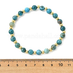 Pulseras elásticas redondas de apatita natural de 6 mm y cuentas de latón para mujer.&nbsp;BJEW-JB14032