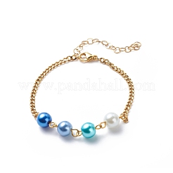 Bracciale a maglie in perle di vetro con catene a maglie in acciaio inossidabile 304 per donna&nbsp;BJEW-JB08708