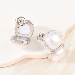 Квадратные серьги-гвоздики из нержавеющей стали 304 и искусственного жемчуга ABS&nbsp;EJEW-Z155-02P