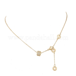 Латунные цепочки с подвесками в виде бусины-колонны и диска любви с микропаве из прозрачного кубического циркония&nbsp;NJEW-JN05768