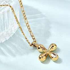 Colliers pendentifs croix religieuse en acier inoxydable 304 sertis de zirconiums cubiques transparents pour femmes&nbsp;NJEW-K304-01G