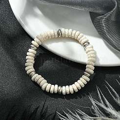 Braccialetti elasticizzati da donna con perline piatte rotonde di roccia lavica naturale tinta&nbsp;BJEW-JB09715-01