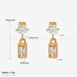 Boucles d'oreilles pendantes pour femmes en acier inoxydable chirurgical 316 serties de zirconiums cubiques transparents pavés.&nbsp;WG6BB83-01