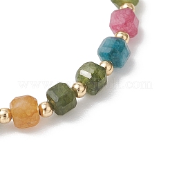 Эластичные браслеты для женщин из кубиков натуральных драгоценных камней и бусин из нержавеющей стали.&nbsp;BJEW-JB13348