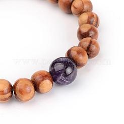 Bracelets extensibles avec perles en bois&nbsp;BJEW-JB01941-03
