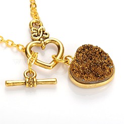 Colliers de lariat en cristal druzy naturel galvanoplastie coeur saint valentin&nbsp;NJEW-JN01143