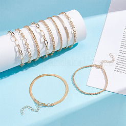 Комплект из 10 шт. браслетов-цепочек из сплава в богемном стиле для женщин&nbsp;BJEW-UN0001-68G