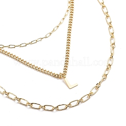 Ensemble de colliers avec pendentif en acier inoxydable 304 et lettre initiale L en laiton&nbsp;NJEW-JN04010