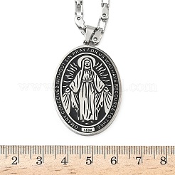 Ожерелья из нержавеющей стали Religion 201 с черной эмалью и подвеской в виде Девы Марии&nbsp;NJEW-C104-02B