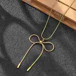 PVD вакуумное покрытие 304 нержавеющая сталь бант кулон круглая змея цепи ожерелья для женщин&nbsp;NJEW-Z044-10G