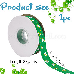 Rubans gros-grain imprimés en polyester avec trèfle pour la Saint-Patrick&nbsp;SRIB-WH0011-304A