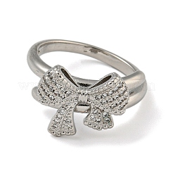 Anillos dobles de circonita cúbica transparente con micropavé de latón con lazo&nbsp;RJEW-Z050-25P