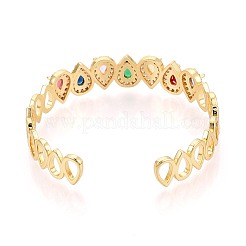 Женские браслеты-манжеты из латуни с микропаве из кубических цирконий и страз&nbsp;KK-T079-66G