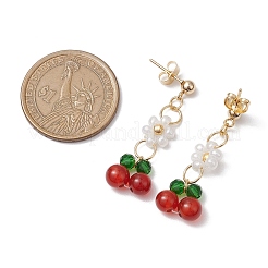 Boucles d'oreilles pendantes en verre cerise et fleur&nbsp;EJEW-JE06172-01
