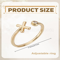 1 bague ouverte en laiton micro pavée avec zircone cubique transparente pour femme&nbsp;RJEW-LP0002-37X