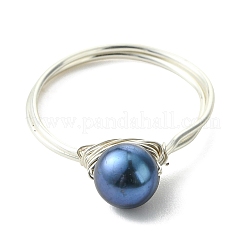 Fingerringe aus Kupferdraht und Naturperlen&nbsp;RJEW-JR01037